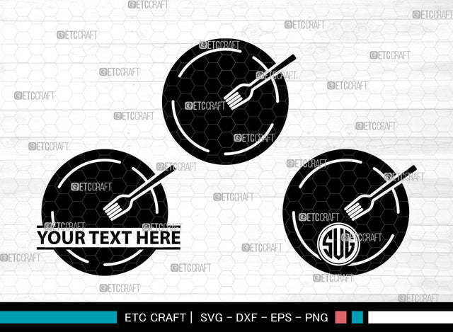 Dinner Plate Icons Monogram, Dinner Plate Svg, Plate Svg, Dinner Plates, Kitchen Plate, Dinner Plate Monogram, Icon Monogram, Svg Cut File, Dxf, Eps, Png, SVG ETC Craft 