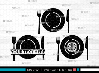 Dinner Plate Icons Monogram, Dinner Plate Svg, Plate Svg, Dinner Plates, Kitchen Plate, Dinner Plate Monogram, Icon Monogram, Svg Cut File, Dxf, Eps, Png, SVG ETC Craft 