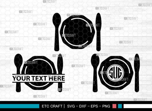 Dinner Plate Icons Monogram, Dinner Plate Svg, Plate Svg, Dinner Plates, Kitchen Plate, Dinner Plate Monogram, Icon Monogram, Svg Cut File, Dxf, Eps, Png, SVG ETC Craft 