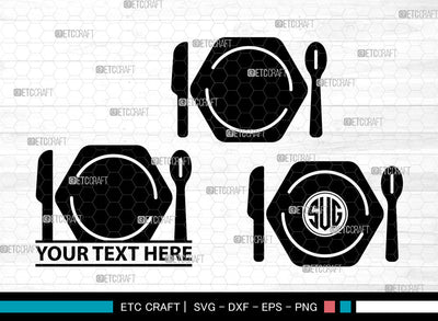 Dinner Plate Icons Monogram, Dinner Plate Svg, Plate Svg, Dinner Plates, Kitchen Plate, Dinner Plate Monogram, Icon Monogram, Svg Cut File, Dxf, Eps, Png, SVG ETC Craft 
