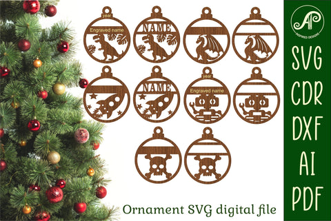 Dino, Dragon, Rocket, Robot and Skull Christmas Ornaments 5 SVG APInspireddesigns 