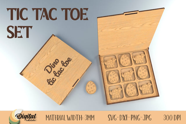 Dino Tic Tac Toe Laser Cut. Laser Cut Tic Tac Toe. 3D Engraving Designs SVG Evgenyia Guschina 