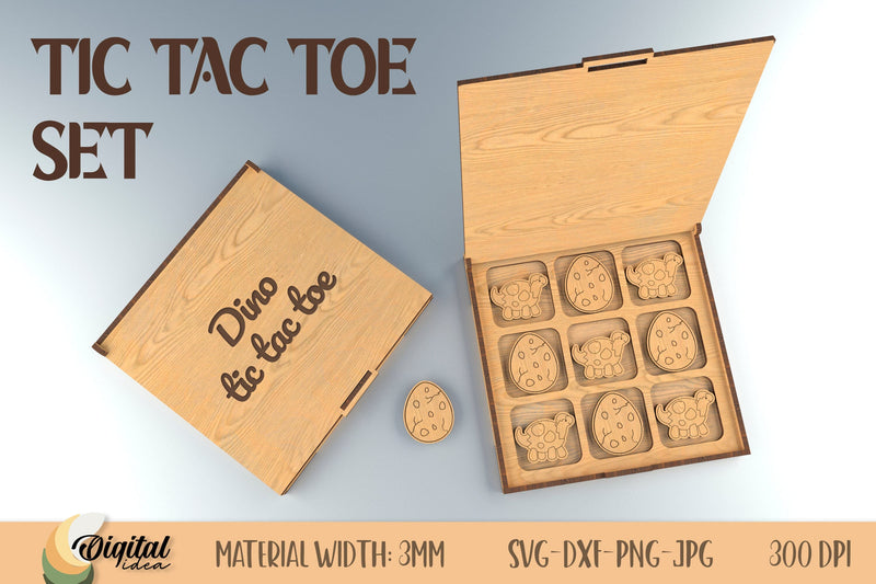 Dino Tic Tac Toe Laser Cut. Laser Cut Tic Tac Toe. 3D Engraving Designs SVG Evgenyia Guschina 