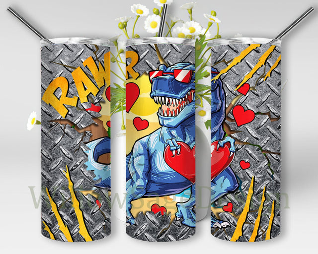 Dinosaur 20oz Skinny Tumbler, I Rawr You Design Png, Valentine Dinosaur Tumbler Design, Dino Heart Tumbler Png, T-Rex Lover Gift, Instant Download Sublimation WillowSageDesign 