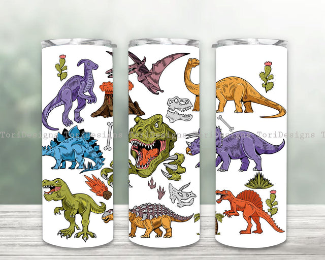 Dinosaur 20oz Skinny Tumbler Sublimation Designs, Dinosaur Tumbler Wrap, Dinosaur PNG Sublimation ToriDesigns 