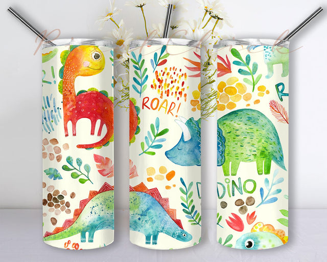 Dinosaur 20oz Skinny Tumbler Sublimation Designs for Straight, Tapered Tumbler Design, PNG Digital Download Sublimation PixelChick 
