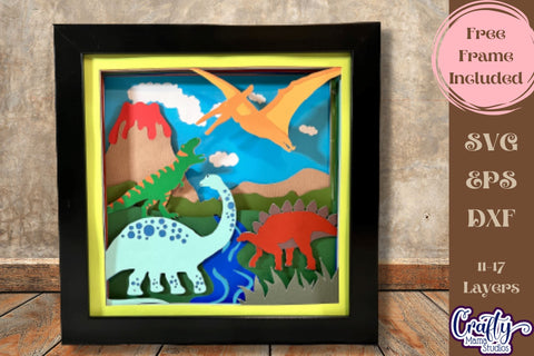 Dinosaur 3D Layered Shadow Box Svg, T Rex Prehistoric Dino SVG Crafty Mama Studios 