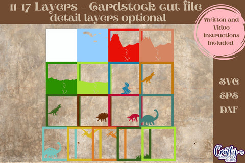 Dinosaur 3D Layered Shadow Box Svg, T Rex Prehistoric Dino SVG Crafty Mama Studios 