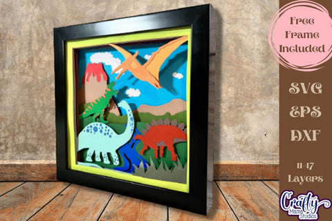 Dinosaur 3D Layered Shadow Box Svg, T Rex Prehistoric Dino SVG Crafty Mama Studios 