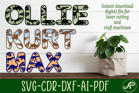 Dinosaur alphabet set. 2 layer letters. 47 letter options SVG file vector file ai, cdr, dxf and pdf instant. dino letters, dinosaur SVG APInspireddesigns 