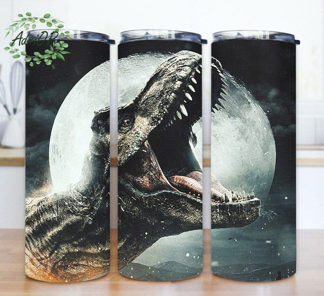 Dinosaur And Moon Tumbler Template, Dinosaur 20oz Skinny Tumbler, Jurassic Park Tumbler Png, Dino Tumbler Design, Instant Download Sublimation AdriOP 