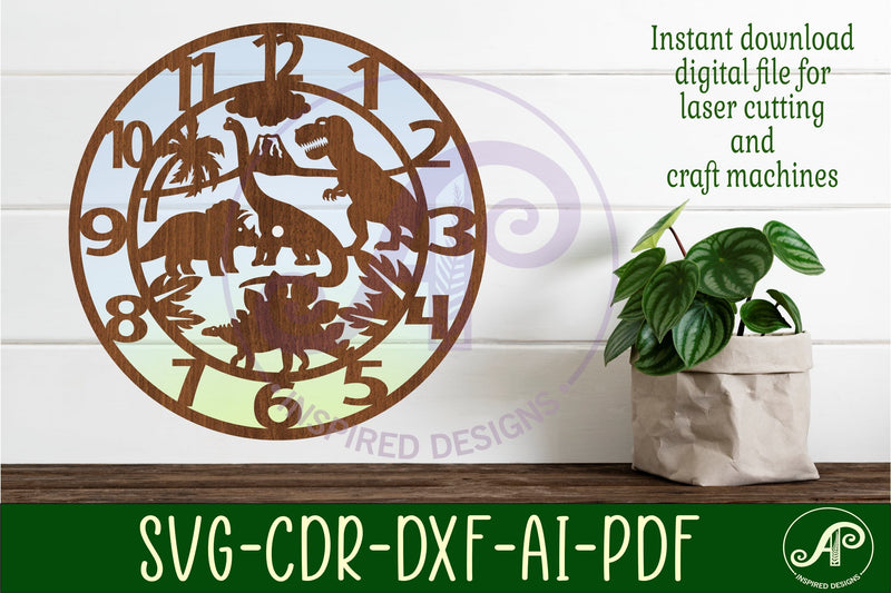 Dinosaur animal wall clock laser cut files, SVG file. vector SVG APInspireddesigns 