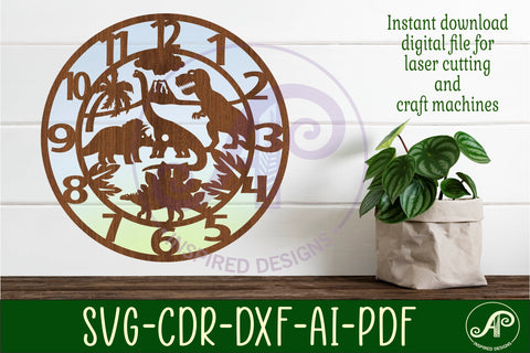 Dinosaur animal wall clock laser cut files, SVG file. vector SVG APInspireddesigns 