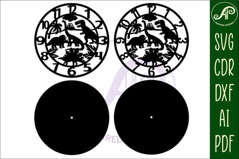 Dinosaur animal wall clock laser cut files, SVG file. vector SVG APInspireddesigns 