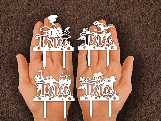 Dinosaur Birthday Cake topper Three SVG Johan Ru designs 
