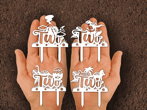 Dinosaur Birthday Cake topper Two SVG Johan Ru designs 