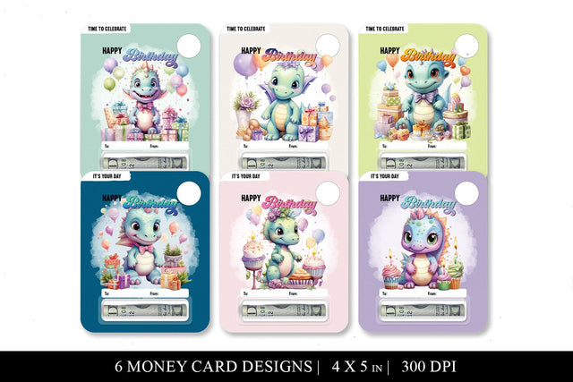 Dinosaur Birthday Money Card PNG Print Then Cut Files Sublimation BijouBay 