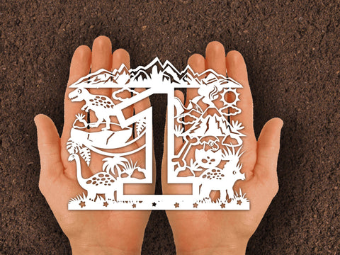 Dinosaur Birthday number Paper cut one SVG Johan Ru designs 