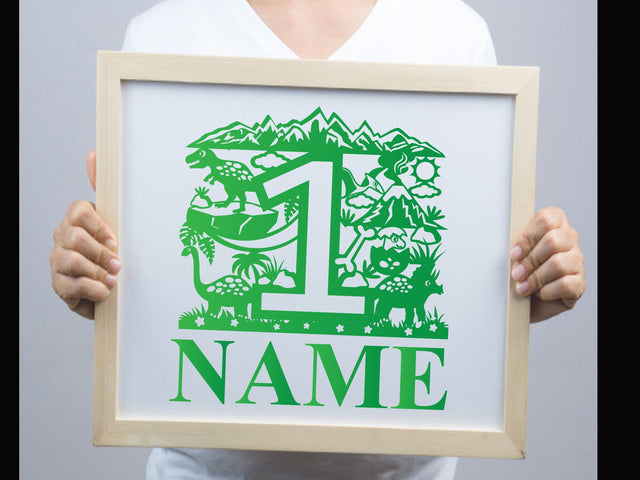 Dinosaur Birthday number Paper cut one SVG Johan Ru designs 