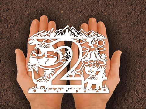 Dinosaur Birthday number Paper cut Two SVG Johan Ru designs 