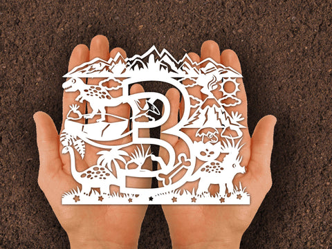 Dinosaur Birthday Number Papercut Three SVG Johan Ru designs 