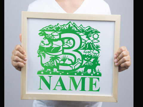 Dinosaur Birthday Number Papercut Three SVG Johan Ru designs 