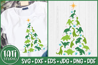 Dinosaur Christmas Tree SVG | Christmas Dinosaur SVG SVG TatiStudio 