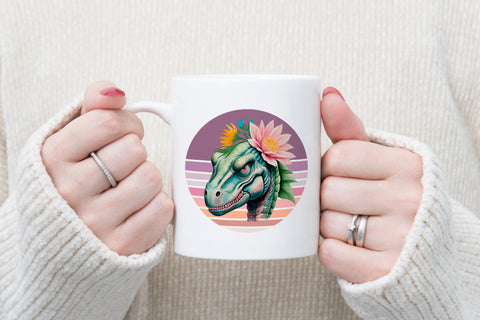 Dinosaur flower sublimation | Retro sunset background Sublimation Svetana Studio 