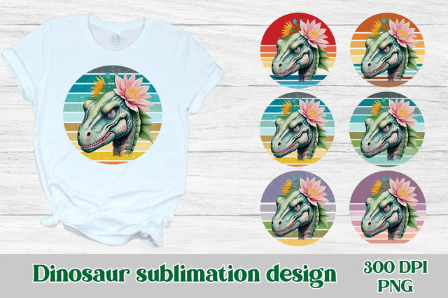 Dinosaur flower sublimation | Retro sunset background Sublimation Svetana Studio 