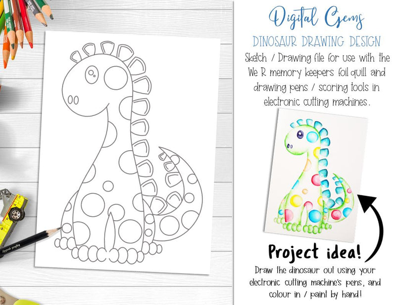 Dinosaur foil quill / sketch / drawing design SVG Digital Gems 