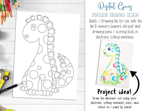 Dinosaur foil quill / sketch / drawing design SVG Digital Gems 