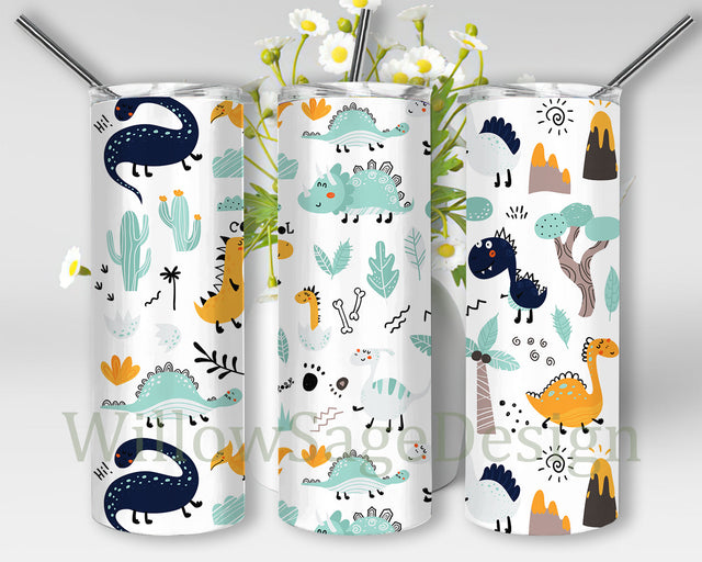 Dinosaur Kids Tumbler Wrap, Dinosaurs 20oz Skinny Tumbler, Dinosaurs Tumbler Png, Dinosaurs Sublimation Design, Instant Download Sublimation WillowSageDesign 