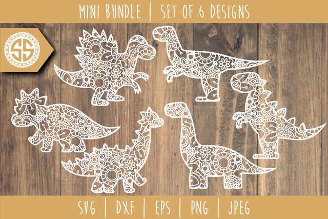Dinosaur Mandala Zentangle Mini Bundle - Set of 6 SVG SVG SavoringSurprises 