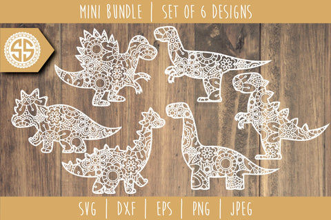 Dinosaur Mandala Zentangle Mini Bundle - Set of 6 SVG SVG SavoringSurprises 