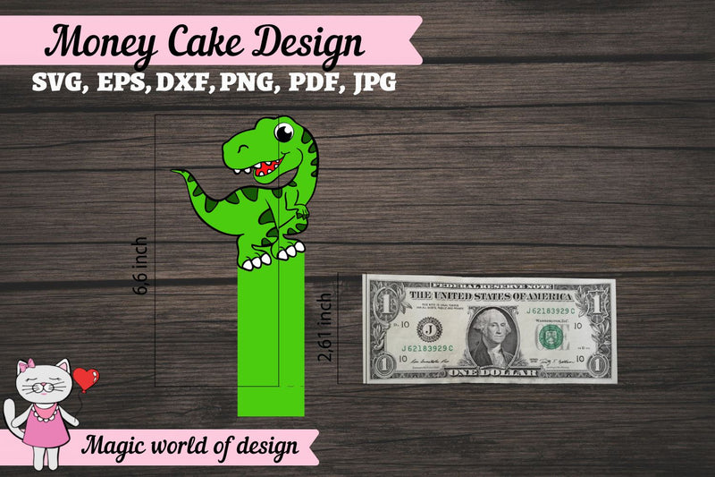 Dinosaur money cake svg, money card svg, 3d papercraft - So Fontsy