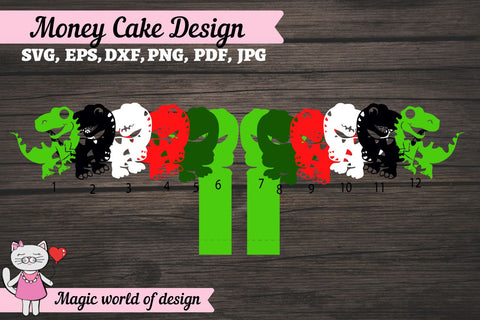 Dinosaur money cake svg, money card svg, 3d papercraft SVG Magic world of design 