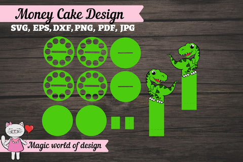 Dinosaur money cake svg, money card svg, 3d papercraft SVG Magic world of design 