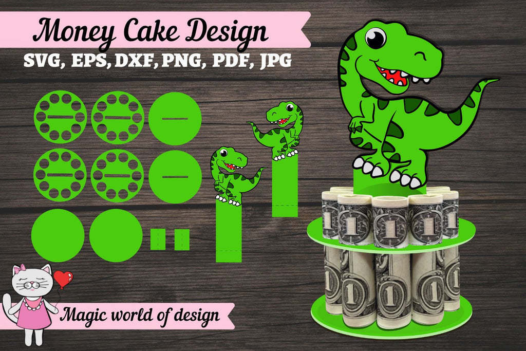 Dinosaur money cake svg, money card svg, 3d papercraft - So Fontsy