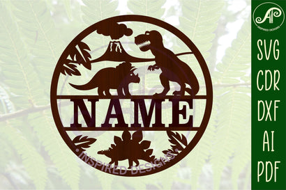 Dinosaur name sign, Laser cut file SVG, animal themed door or wall hanger, instant download Vector template Ai, Cdr, Dxf SVG APInspireddesigns 