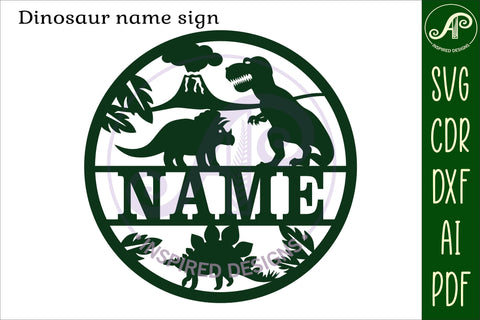 Dinosaur name sign svg laser cut template SVG APInspireddesigns 