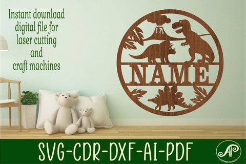 Dinosaur name sign svg laser cut template SVG APInspireddesigns 