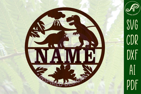 Dinosaur name sign svg laser cut template SVG APInspireddesigns 