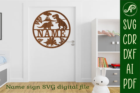 Dinosaur name sign svg laser cut template SVG APInspireddesigns 