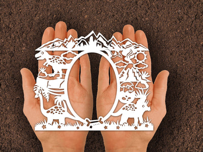 Dinosaur oval Frame Paper cut SVG Johan Ru designs 