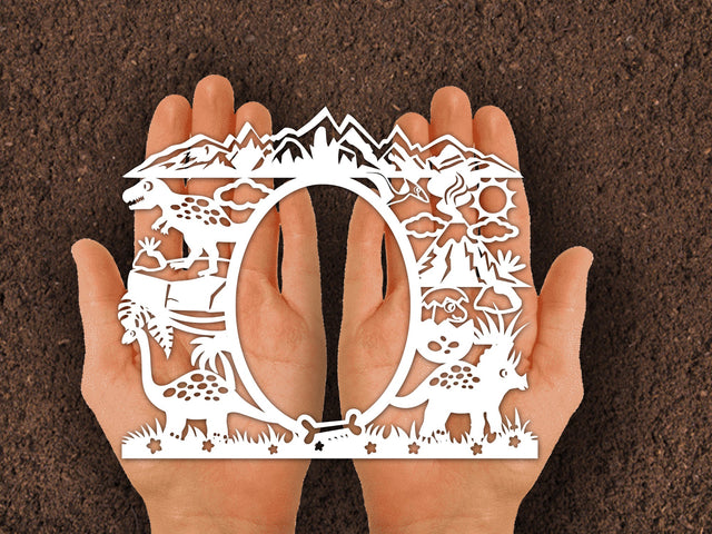 Dinosaur oval Frame Paper cut SVG Johan Ru designs 