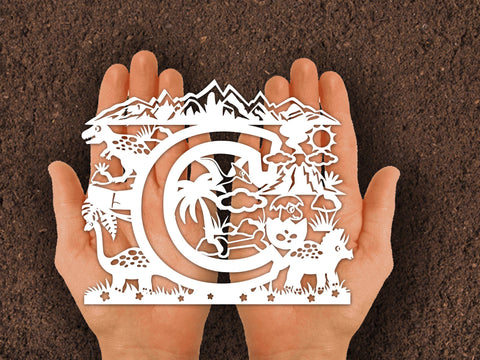 Dinosaur Papercut Alphabets C SVG Johan Ru designs 