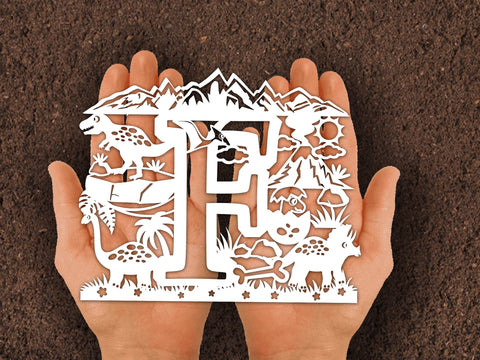 Dinosaur Papercut Alphabets F SVG Johan Ru designs 