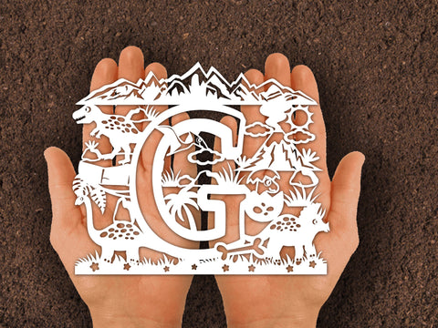 Dinosaur Papercut Alphabets G SVG Johan Ru designs 