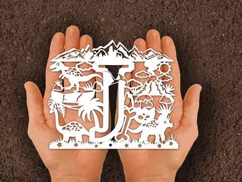 Dinosaur Papercut Alphabets J SVG Johan Ru designs 