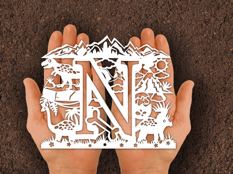Dinosaur Papercut Alphabets N SVG Johan Ru designs 